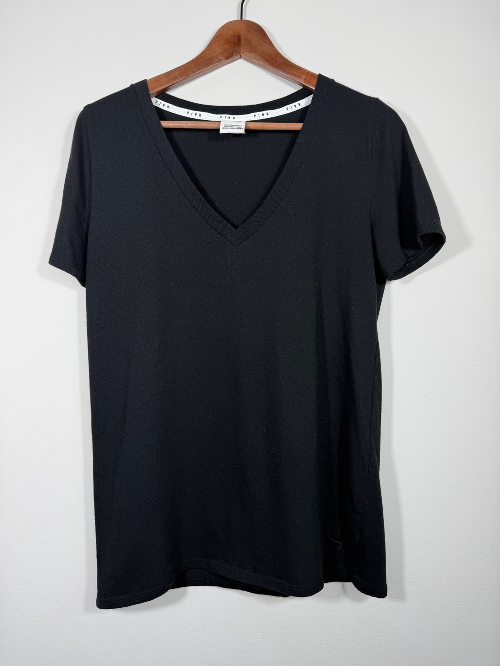 Victoria’s Secret PINK Black V-Neck Sleep Tee Shirt Short Sleeve Medium